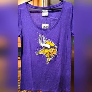 NEW Limited Edition PINK VS NFL Minnesota Vikings purple bling distress tee L